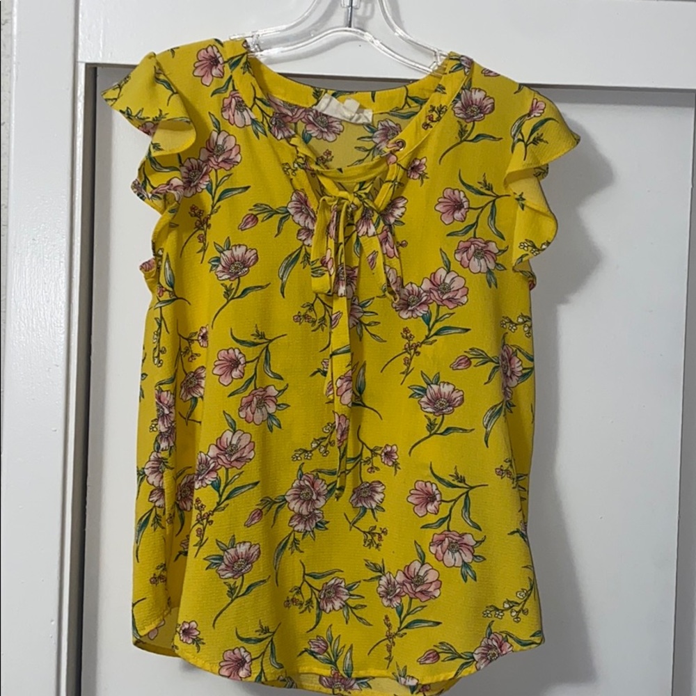 Yellow Blouse with pink flowers